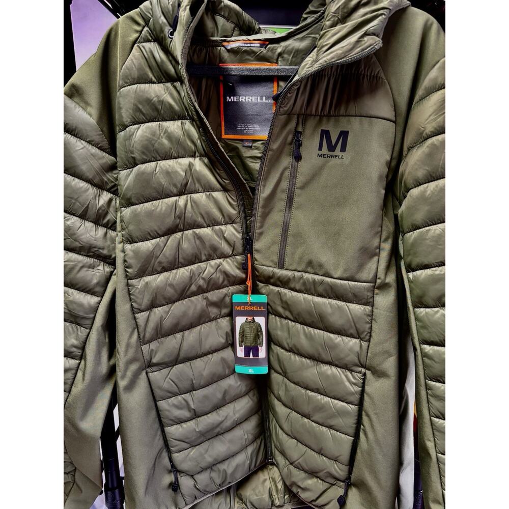 Merrell Men's Full Zip Hood Puffer Jacket, Green, Size XL